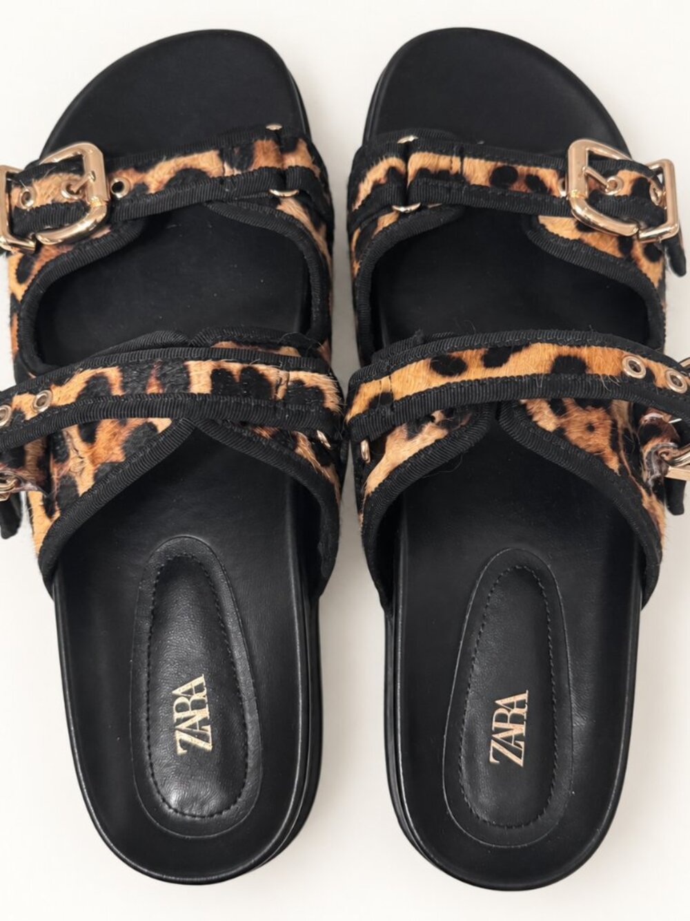 Zara Leopard Print Double Buckle Slide Sandals EU 41